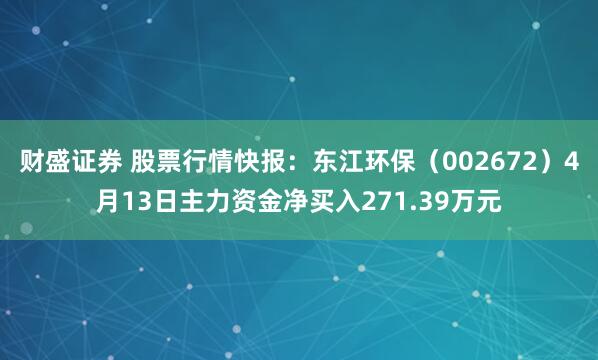 财盛证券 股票行情快报：东江环保（002672）4月13日主力资金净买入271.39万元